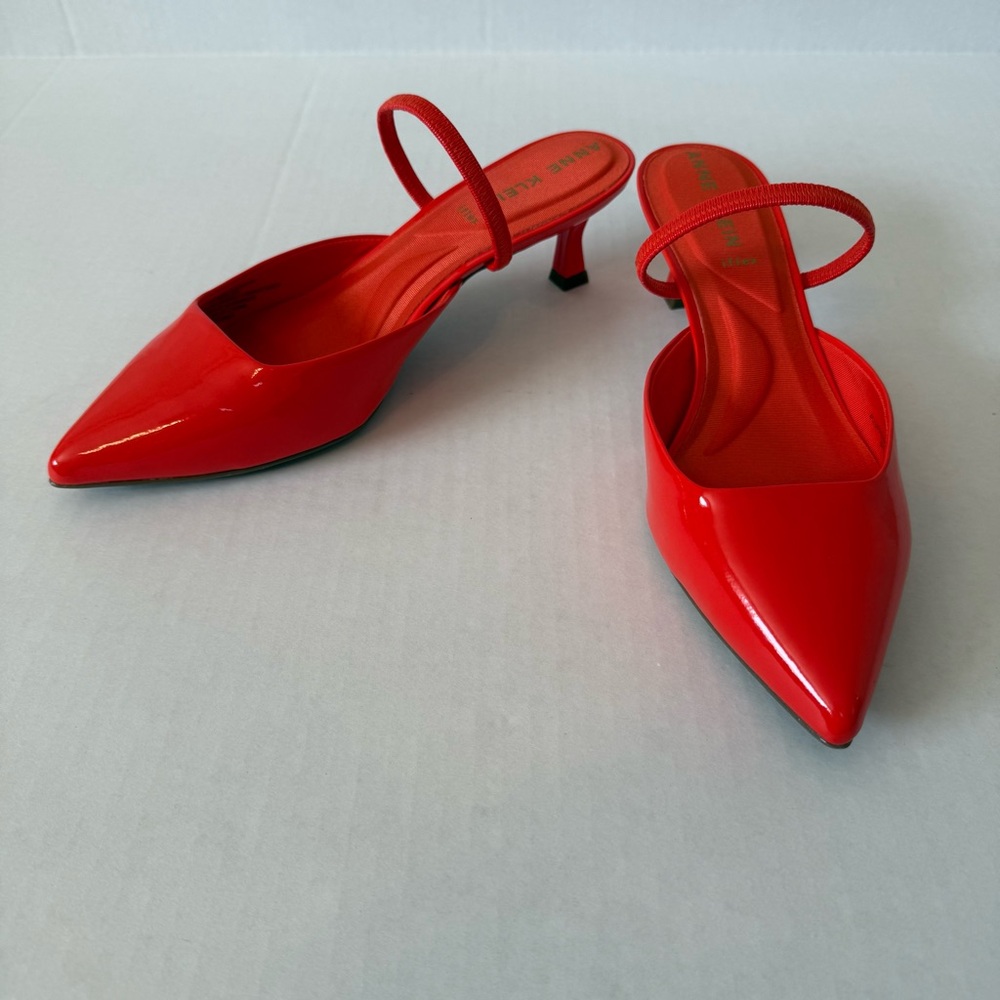 Anne Klein Red Patent Pointed Toe Slingback Heels